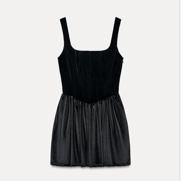 NWT NEW ZARA black GATHERED CORSETRY-INSPIRED DRESS corset rushed mini dress - Picture 5 of 5